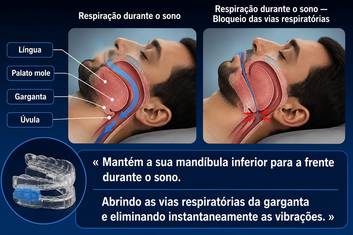 Órtese de avanço mandibular anti-ronco zaxx